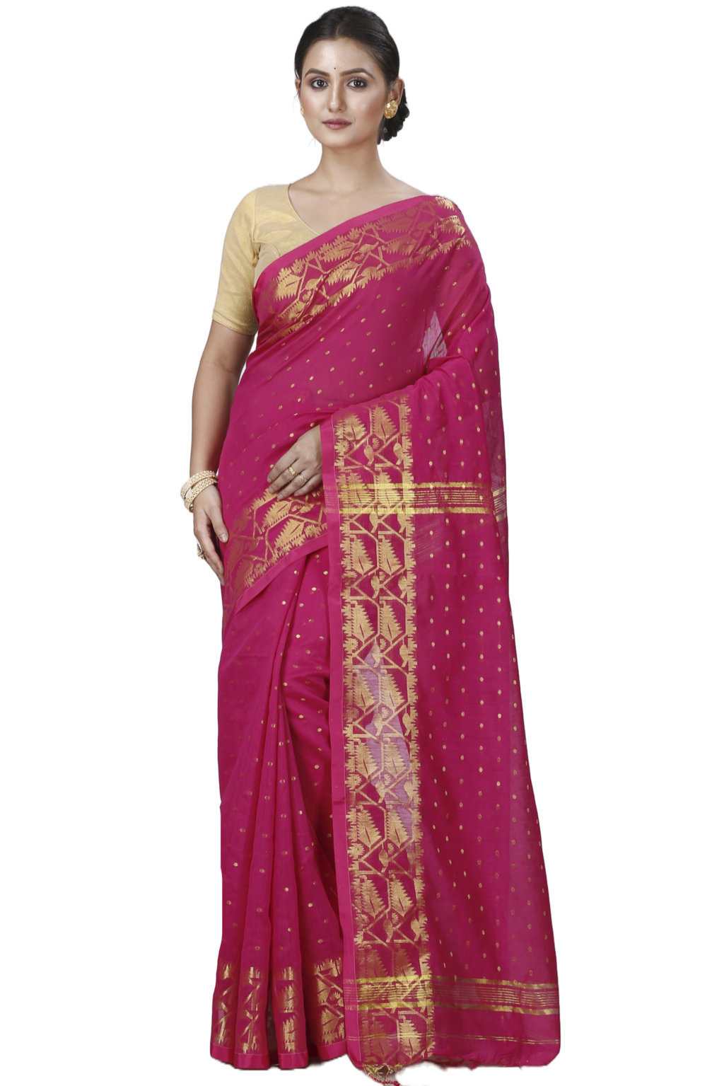 Pink Blended Cotton Temo Hand Loom Saree (1263)